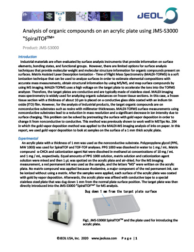 Analysis of organic compounds on an acrylic plate using S3000 - MSTips - 2512